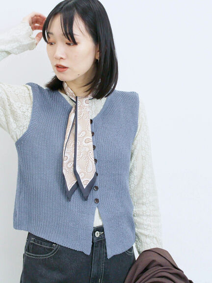 バンダナ付きニットベスト(ブラウン/ブルー/キナリ)|Samansa Mos2 blue(サマンサモスモス ブルー)通販