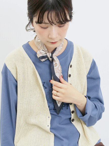 バンダナ付きニットベスト(ブラウン/ブルー/キナリ)|Samansa Mos2 blue(サマンサモスモス ブルー)通販