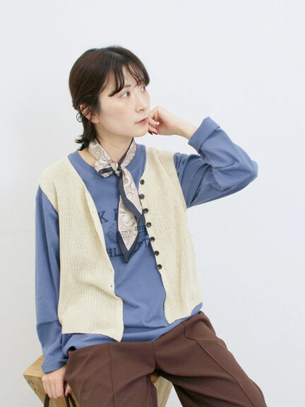 バンダナ付きニットベスト(ブラウン/ブルー/キナリ)|Samansa Mos2 blue(サマンサモスモス ブルー)通販