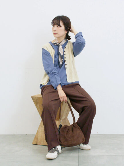 バンダナ付きニットベスト(ブラウン/ブルー/キナリ)|Samansa Mos2 blue(サマンサモスモス ブルー)通販