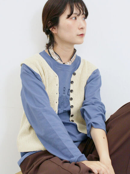 バンダナ付きニットベスト(ブラウン/ブルー/キナリ)|Samansa Mos2 blue(サマンサモスモス ブルー)通販