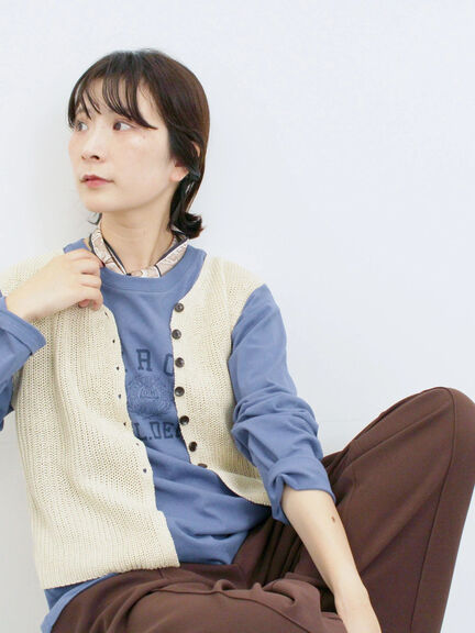 バンダナ付きニットベスト(ブラウン/ブルー/キナリ)|Samansa Mos2 blue(サマンサモスモス ブルー)通販