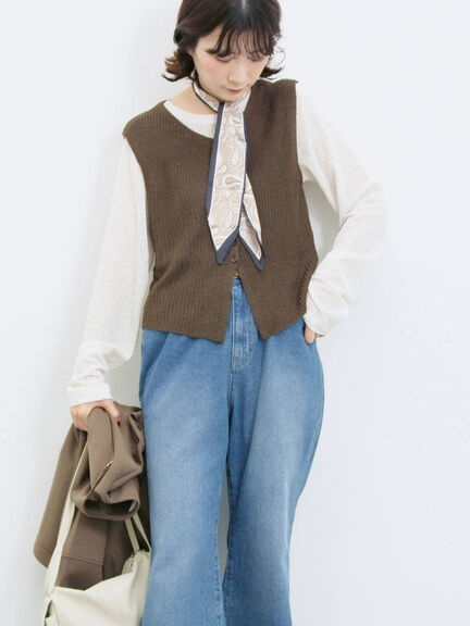 バンダナ付きニットベスト(ブラウン/ブルー/キナリ)|Samansa Mos2 blue(サマンサモスモス ブルー)通販