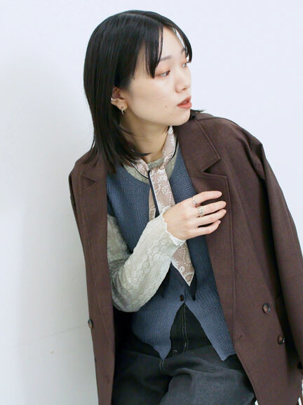 バンダナ付きニットベスト(ブラウン/ブルー/キナリ)|Samansa Mos2 blue(サマンサモスモス ブルー)通販