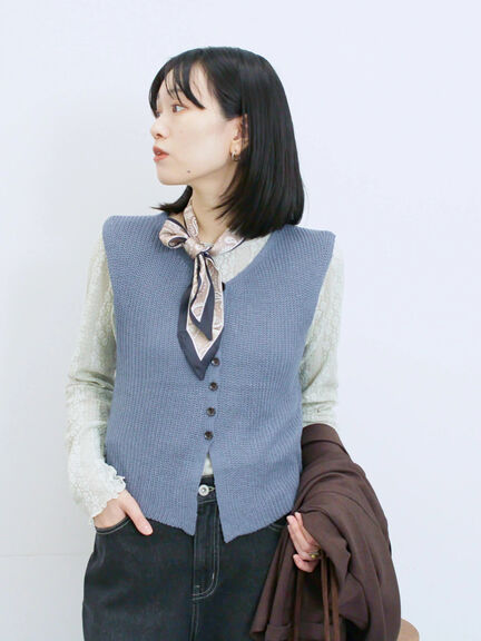 バンダナ付きニットベスト(ブラウン/ブルー/キナリ)|Samansa Mos2 blue(サマンサモスモス ブルー)通販