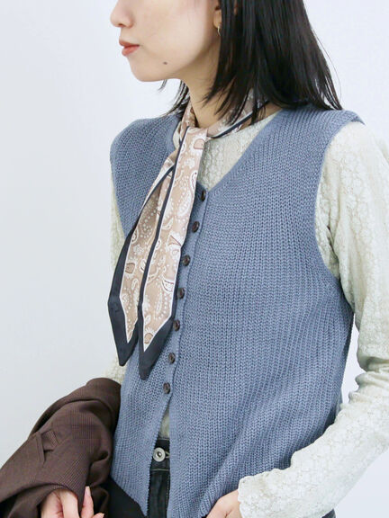 バンダナ付きニットベスト(ブラウン/ブルー/キナリ)|Samansa Mos2 blue(サマンサモスモス ブルー)通販