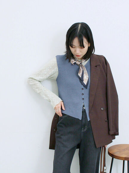 バンダナ付きニットベスト(ブラウン/ブルー/キナリ)|Samansa Mos2 blue(サマンサモスモス ブルー)通販