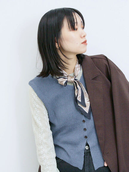 バンダナ付きニットベスト(ブラウン/ブルー/キナリ)|Samansa Mos2 blue(サマンサモスモス ブルー)通販