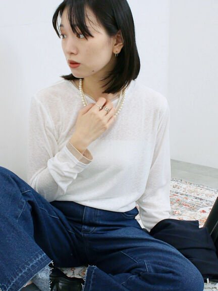 レイヤード風ロンT(オフホワイト/チャコールグレー/Sグレー)|Samansa Mos2 blue(サマンサモスモス ブルー)通販