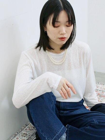 レイヤード風ロンT(オフホワイト/チャコールグレー/Sグレー)|Samansa Mos2 blue(サマンサモスモス ブルー)通販