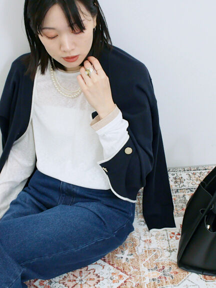 レイヤード風ロンT(オフホワイト/チャコールグレー/Sグレー)|Samansa Mos2 blue(サマンサモスモス ブルー)通販