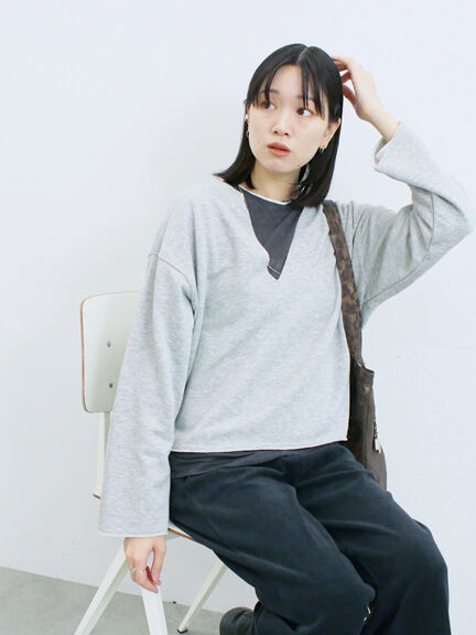 レイヤード風ロンT(オフホワイト/チャコールグレー/Sグレー)|Samansa Mos2 blue(サマンサモスモス ブルー)通販