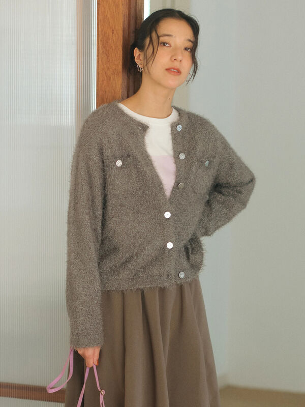 フェザーニットカーディガン(チャコールグレー/モカ/Sグレー)|Samansa Mos2 blue(サマンサモスモス ブルー)通販