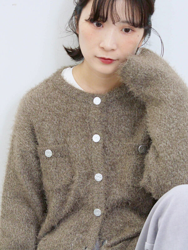 フェザーニットカーディガン(モカ)|Samansa Mos2 blue(サマンサモスモス ブルー)通販