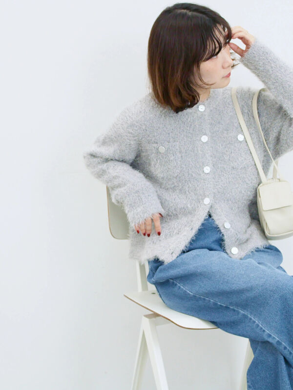 フェザーニットカーディガン(Sグレー)|Samansa Mos2 blue(サマンサモスモス ブルー)通販