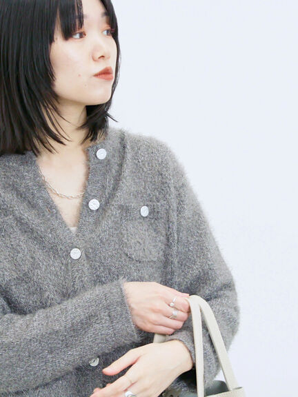 フェザーニットカーディガン(チャコールグレー/モカ/Sグレー)|Samansa Mos2 blue(サマンサモスモス ブルー)通販