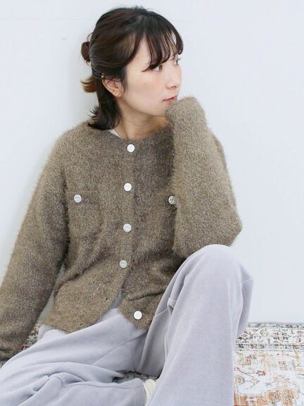 フェザーニットカーディガン(チャコールグレー/モカ/Sグレー)|Samansa Mos2 blue(サマンサモスモス ブルー)通販