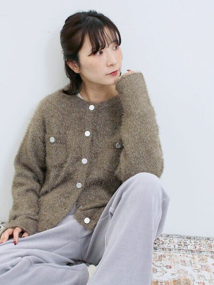 フェザーニットカーディガン(チャコールグレー/モカ/Sグレー)|Samansa Mos2 blue(サマンサモスモス ブルー)通販