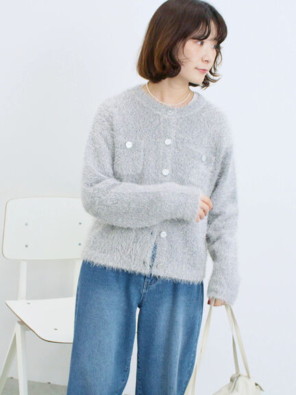 フェザーニットカーディガン(チャコールグレー/モカ/Sグレー)|Samansa Mos2 blue(サマンサモスモス ブルー)通販