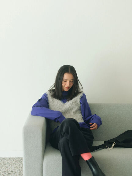 ふわふわショート丈ニットベスト(グレー/キナリ/Sグレー)|Samansa Mos2 blue(サマンサモスモス ブルー)通販