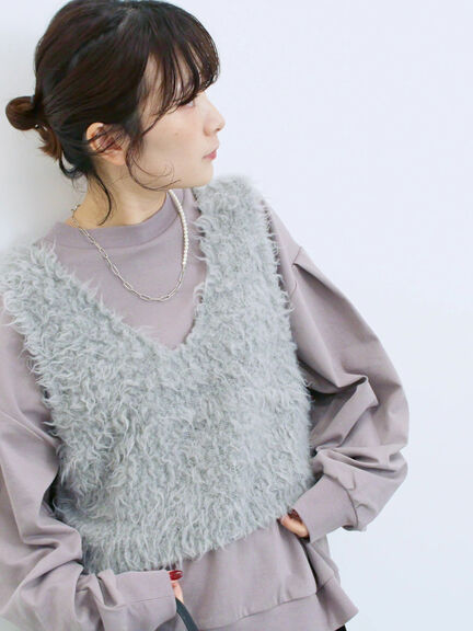 ふわふわショート丈ニットベスト(グレー/キナリ/Sグレー)|Samansa Mos2 blue(サマンサモスモス ブルー)通販