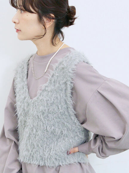 ふわふわショート丈ニットベスト(グレー/キナリ/Sグレー)|Samansa Mos2 blue(サマンサモスモス ブルー)通販