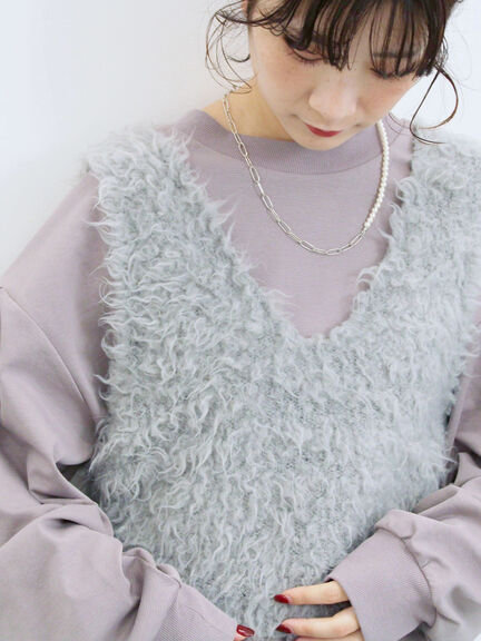 ふわふわショート丈ニットベスト(グレー/キナリ/Sグレー)|Samansa Mos2 blue(サマンサモスモス ブルー)通販