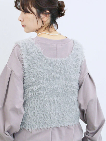 ふわふわショート丈ニットベスト(グレー/キナリ/Sグレー)|Samansa Mos2 blue(サマンサモスモス ブルー)通販