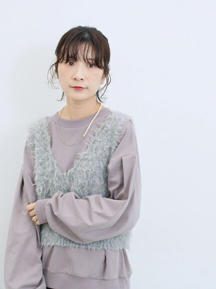 ふわふわショート丈ニットベスト(グレー/キナリ/Sグレー)|Samansa Mos2 blue(サマンサモスモス ブルー)通販