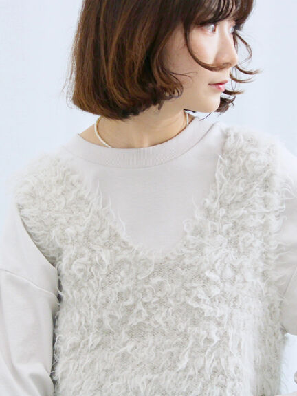 ふわふわショート丈ニットベスト(グレー/キナリ/Sグレー)|Samansa Mos2 blue(サマンサモスモス ブルー)通販