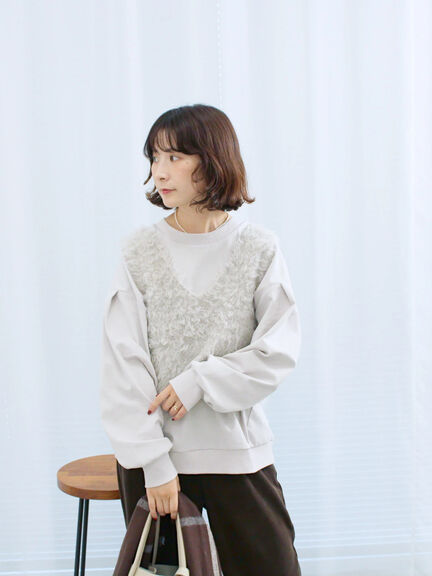 ふわふわショート丈ニットベスト(グレー/キナリ/Sグレー)|Samansa Mos2 blue(サマンサモスモス ブルー)通販