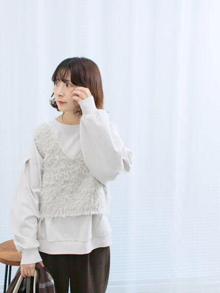 ふわふわショート丈ニットベスト(グレー/キナリ/Sグレー)|Samansa Mos2 blue(サマンサモスモス ブルー)通販