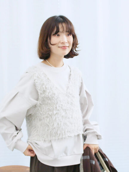 ふわふわショート丈ニットベスト(グレー/キナリ/Sグレー)|Samansa Mos2 blue(サマンサモスモス ブルー)通販