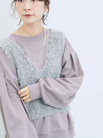 ふわふわショート丈ニットベスト(グレー/キナリ/Sグレー)|Samansa Mos2 blue(サマンサモスモス ブルー)通販