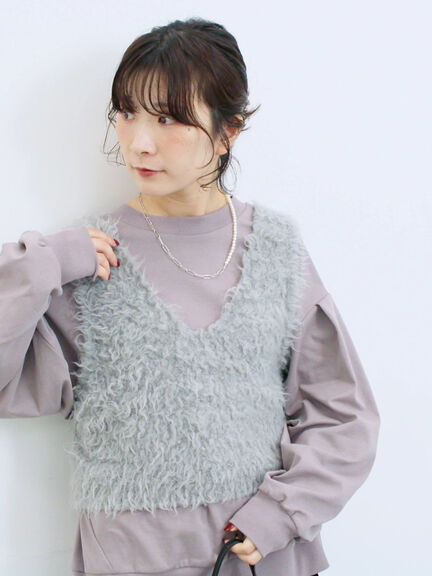 ふわふわショート丈ニットベスト(グレー/キナリ/Sグレー)|Samansa Mos2 blue(サマンサモスモス ブルー)通販