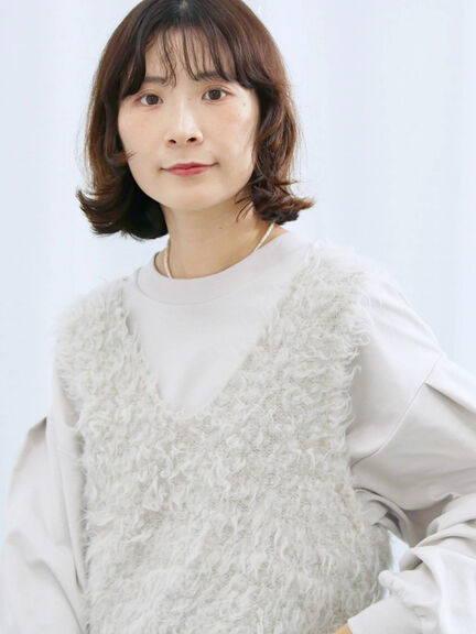 ふわふわショート丈ニットベスト(グレー/キナリ/Sグレー)|Samansa Mos2 blue(サマンサモスモス ブルー)通販