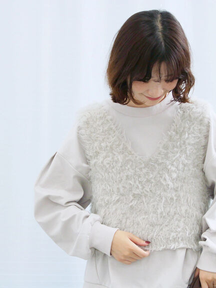 ふわふわショート丈ニットベスト(グレー/キナリ/Sグレー)|Samansa Mos2 blue(サマンサモスモス ブルー)通販