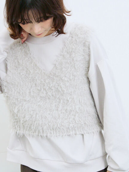 ふわふわショート丈ニットベスト(グレー/キナリ/Sグレー)|Samansa Mos2 blue(サマンサモスモス ブルー)通販