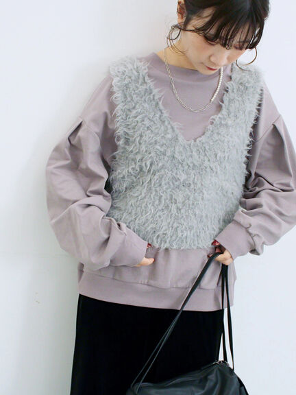 ふわふわショート丈ニットベスト(グレー/キナリ/Sグレー)|Samansa Mos2 blue(サマンサモスモス ブルー)通販