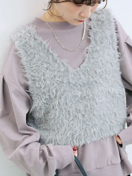 ふわふわショート丈ニットベスト(グレー/キナリ/Sグレー)|Samansa Mos2 blue(サマンサモスモス ブルー)通販