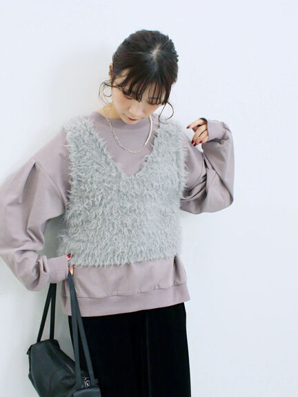 ふわふわショート丈ニットベスト(グレー/キナリ/Sグレー)|Samansa Mos2 blue(サマンサモスモス ブルー)通販