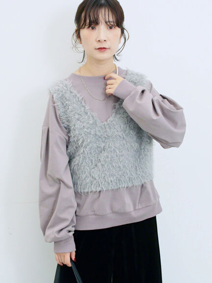 ふわふわショート丈ニットベスト(グレー/キナリ/Sグレー)|Samansa Mos2 blue(サマンサモスモス ブルー)通販