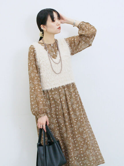 ◎花柄ワンピース(ブラック/ブラウン/キナリ)|Samansa Mos2 blue(サマンサモスモス ブルー)通販