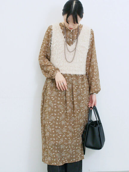 ◎花柄ワンピース(ブラック/ブラウン/キナリ)|Samansa Mos2 blue(サマンサモスモス ブルー)通販