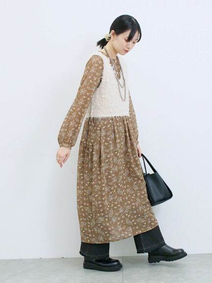 ◎花柄ワンピース(ブラック/ブラウン/キナリ)|Samansa Mos2 blue(サマンサモスモス ブルー)通販