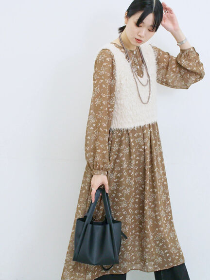 ◎花柄ワンピース(ブラック/ブラウン/キナリ)|Samansa Mos2 blue(サマンサモスモス ブルー)通販