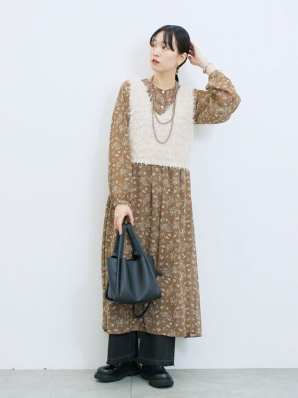 ◎花柄ワンピース(ブラック/ブラウン/キナリ)|Samansa Mos2 blue(サマンサモスモス ブルー)通販