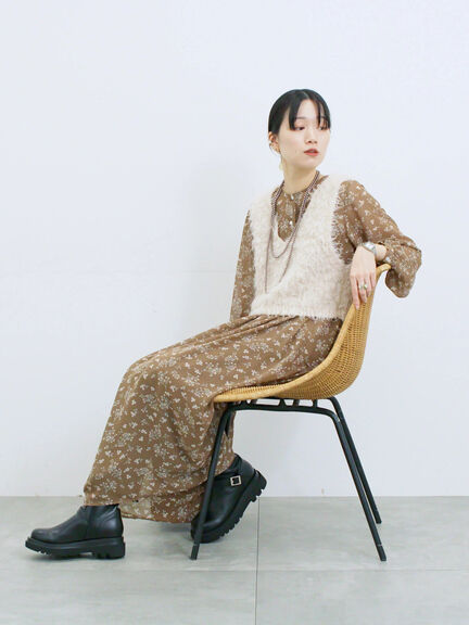 ◎花柄ワンピース(ブラック/ブラウン/キナリ)|Samansa Mos2 blue(サマンサモスモス ブルー)通販