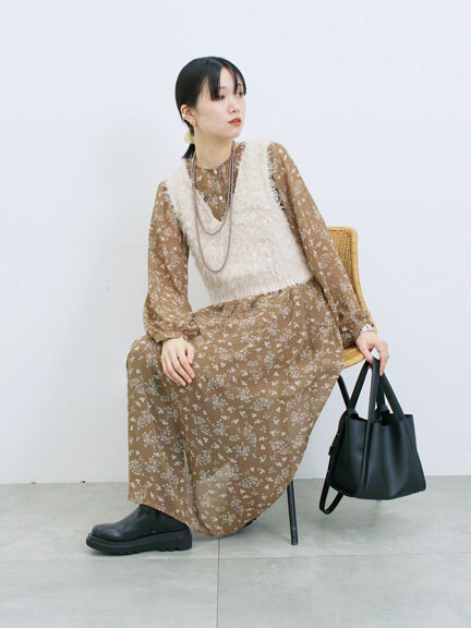 ◎花柄ワンピース(ブラック/ブラウン/キナリ)|Samansa Mos2 blue(サマンサモスモス ブルー)通販