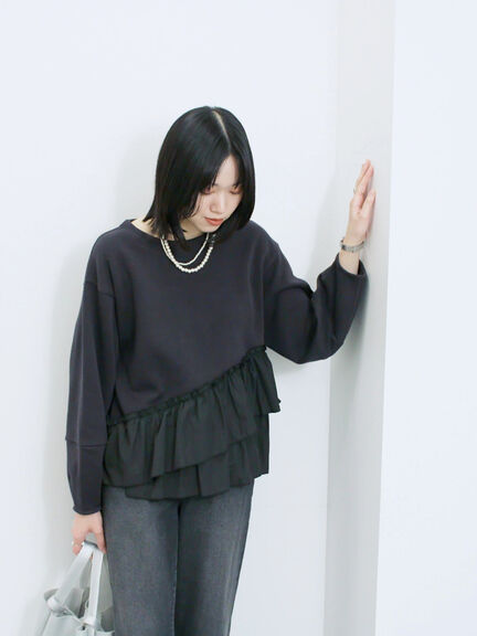 ペプラムドッキングプルオーバー(ブラック/ベージュ/キナリ)|Samansa Mos2 blue(サマンサモスモス ブルー)通販